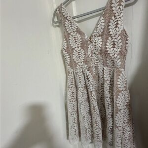 Lulu's White and Brown Lace Mini Dress